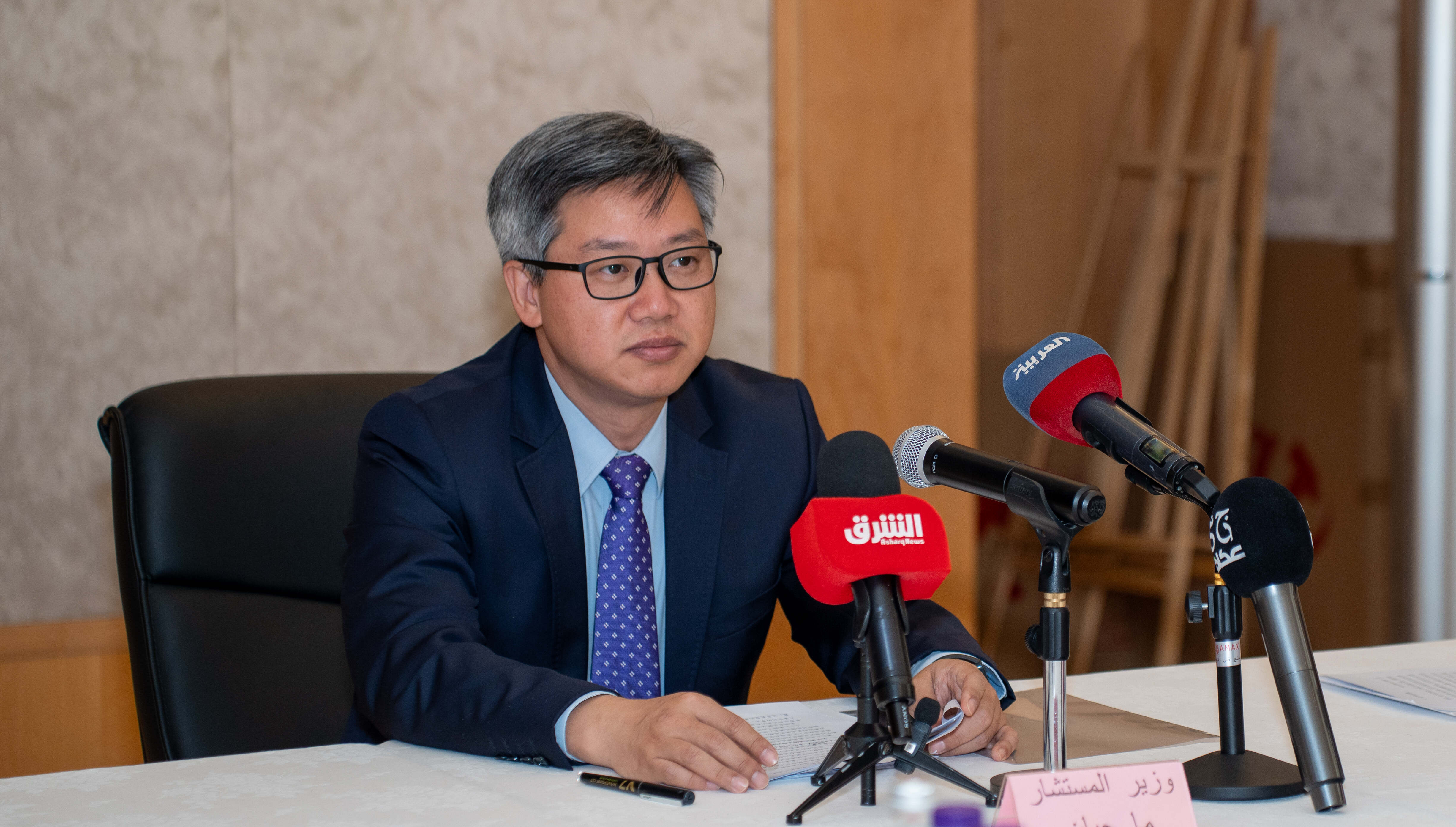 Minister Counselor in the Embassy of China Ma Jian speaking at a media roundtable in Riyadh. AN