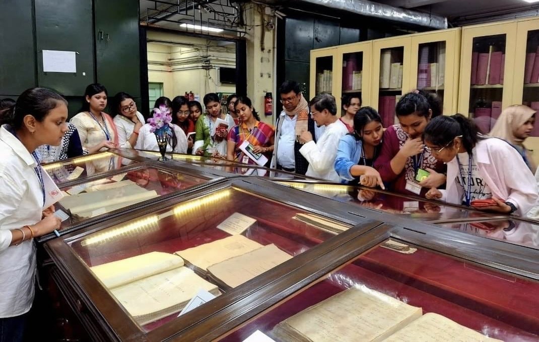 Students and young scholars visit the Asiatic Society’s manuscript collection in Kolkata, April 4, 2024. (Asiatic Society Kolkata)