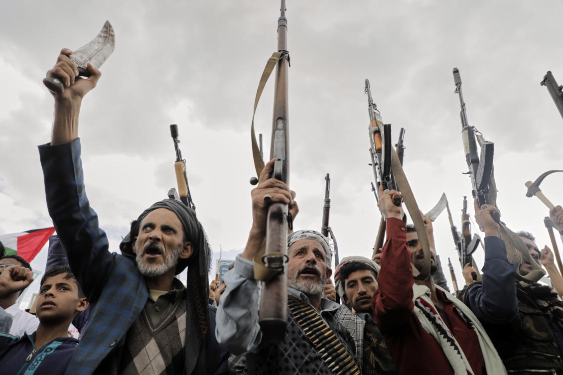The Houthi militia in Yemen, claiming to be acting in solidarity with the Palestinians, stated on their official website that they had launched two drones. (AP)