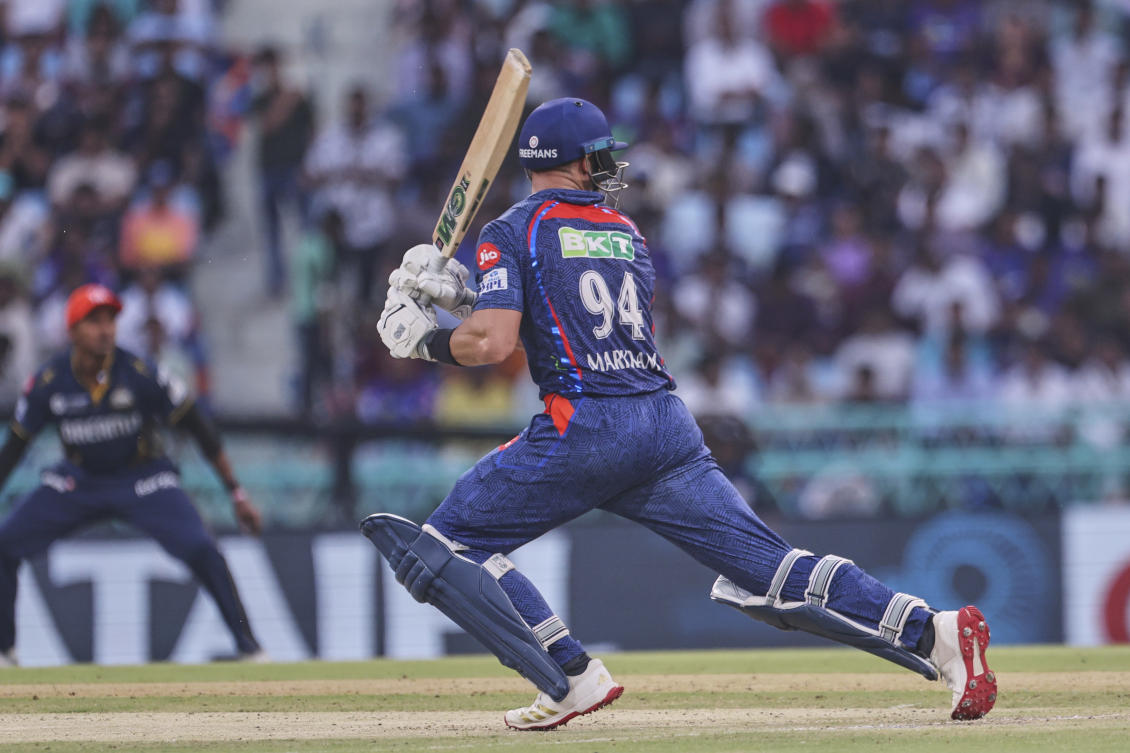 Lucknow Super Giants' Aiden Markram plays a shot during the Indian Premier League cricket match between Lucknow Super Giants and Gujarat Titans at Atal Bihari Vajpayee Ekana Cricket Stadium in Lucknow. (AP)