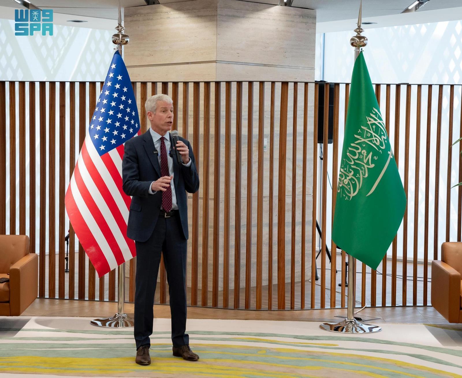 US Energy Secretary Chris Wright talks at Saudi Arabia's Ministry of Energy in Riyadh during a media briefing. (SPA)