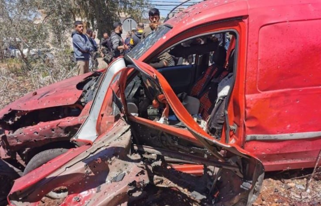 An image of the car that was reportedly targeted by an Israeli airstrike that Lebanon's health ministry said killed one person in the country's south on Tuesday. (X/@bintjbeilnews)