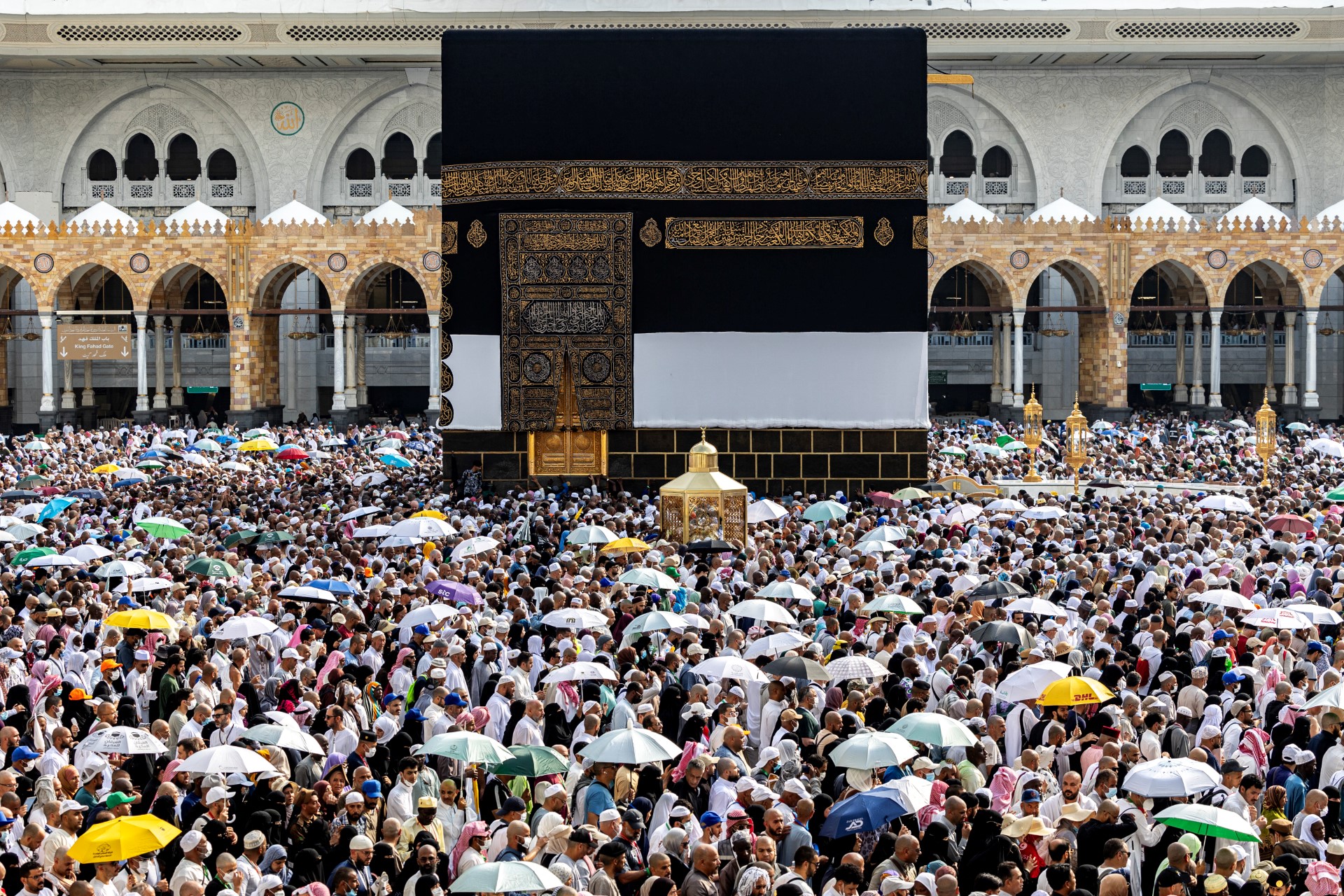 Muslim pilgrims perform the farewell circumambulation or "tawaf", circling seven times around the Kaaba, Islam's holiest shrine, at the Grand Mosque in the holy city of Mecca on June 18, 2024 at the end of the annual hajj pilgrimage (AFP)