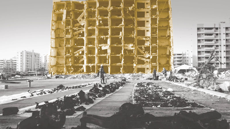 US and Saudi officials spread debris on plastic sheets as they continued to gather evidence for June 25 Khobar Towers bombing in Saudi Arabia. AFP