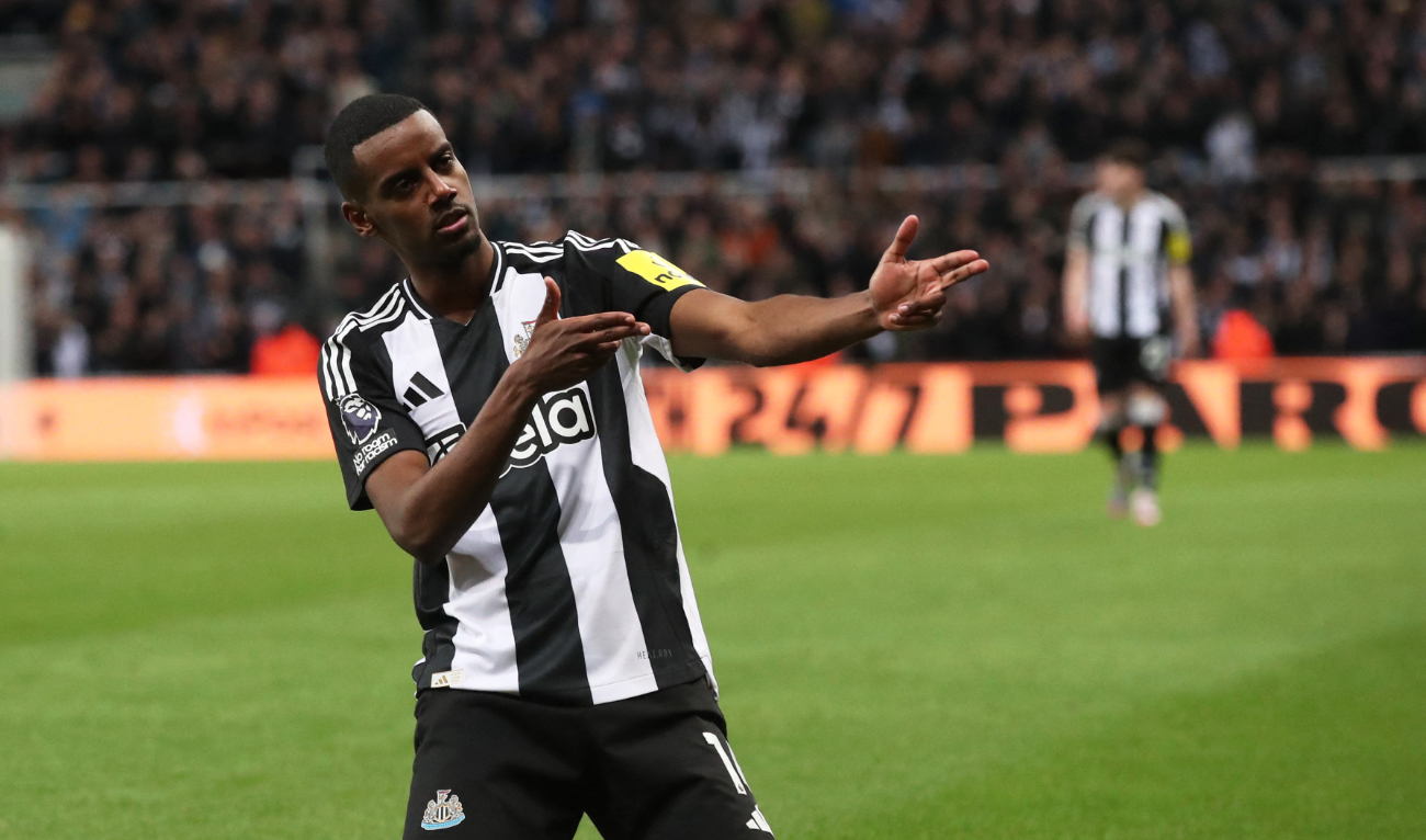 Newcastle United's Alexander Isak celebrates scoring their fifth goal during the Premier League match between Newcastle United and Crystal Palace at St James' Park, Newcastle, Britain, Wednesday. (Reuters)