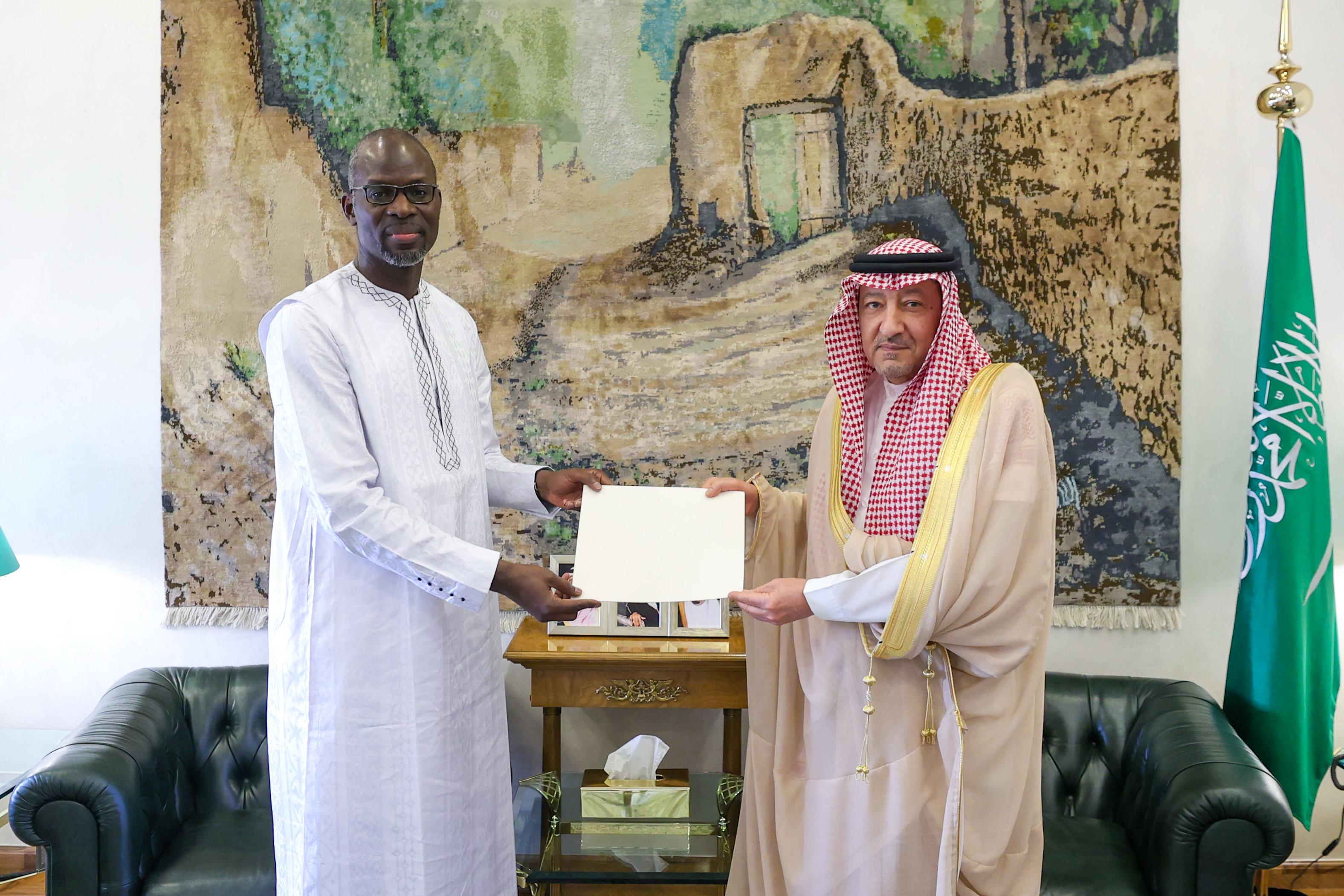 Saudi Arabia’s Deputy Foreign Minister Waleed Al-Khuraiji meets with the Senegalese ambassador to the Kingdom Biram Mbagnick Diagne in Riyadh. (SPA)
