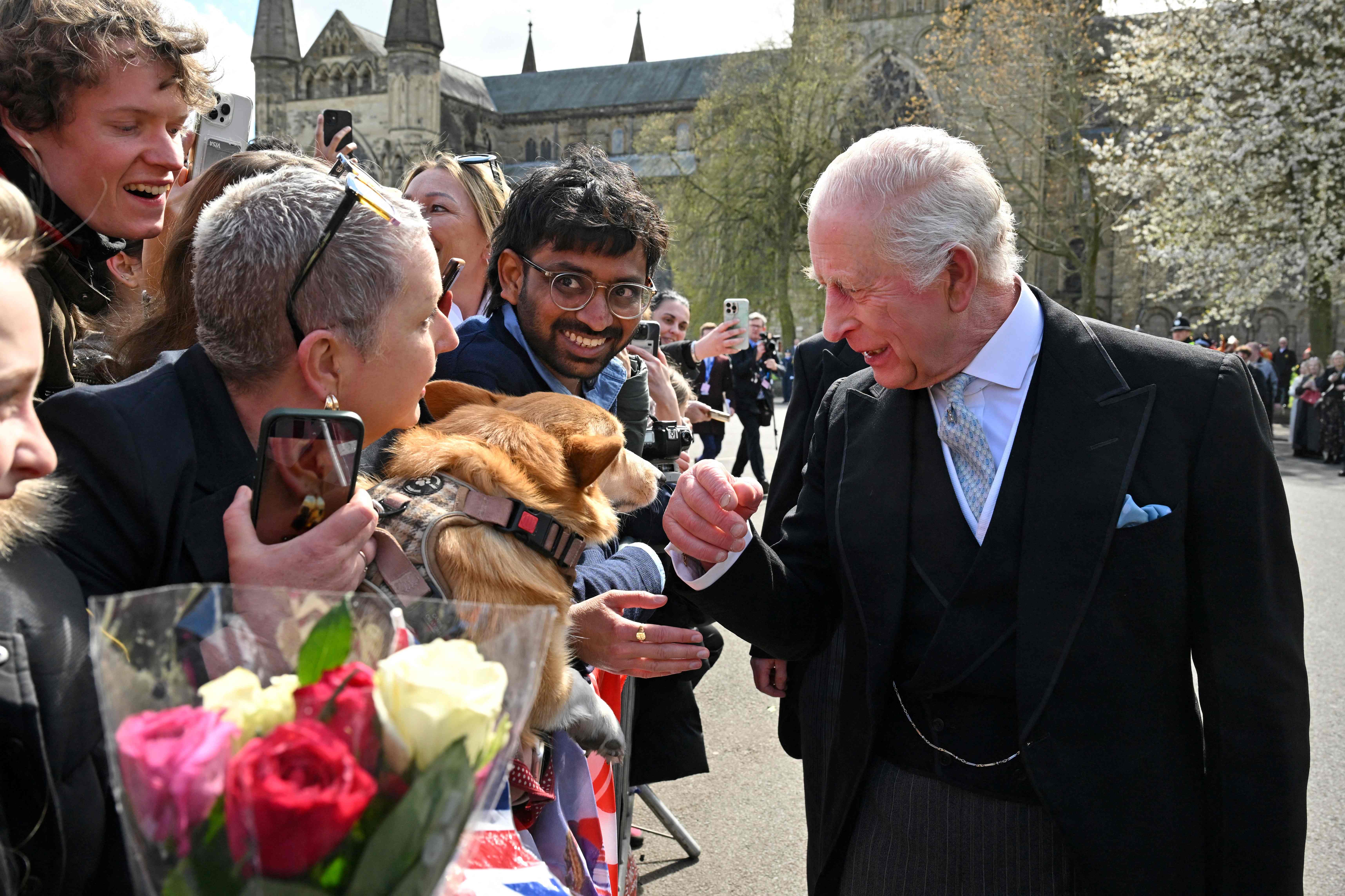 Britain's King Charles III meets with well-wishers after attending the Royal Maundy Service at Durham Cathedral on April 17, 2025 in Durham, England. (AFP)