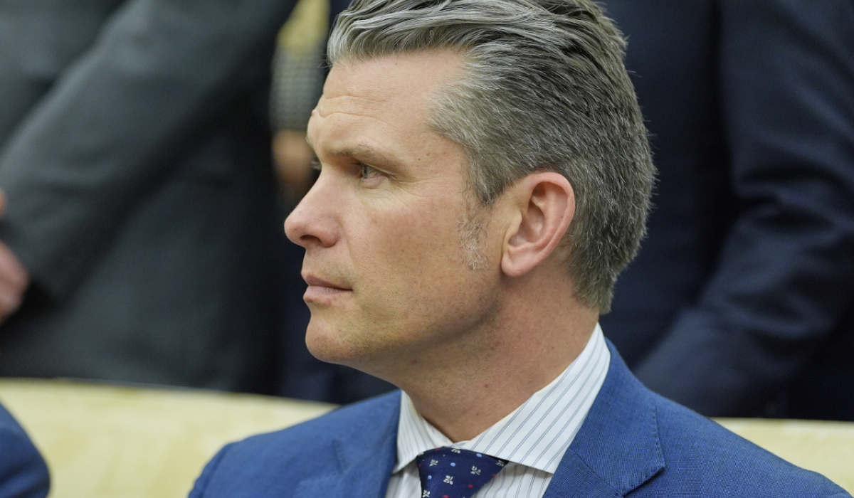 Defense Secretary Pete Hegseth watches as President Donald Trump meets with Italy's Prime Minister Giorgia Meloni in the Oval Office of the White House, Thursday, April 17, 2025, in Washington. (AP)