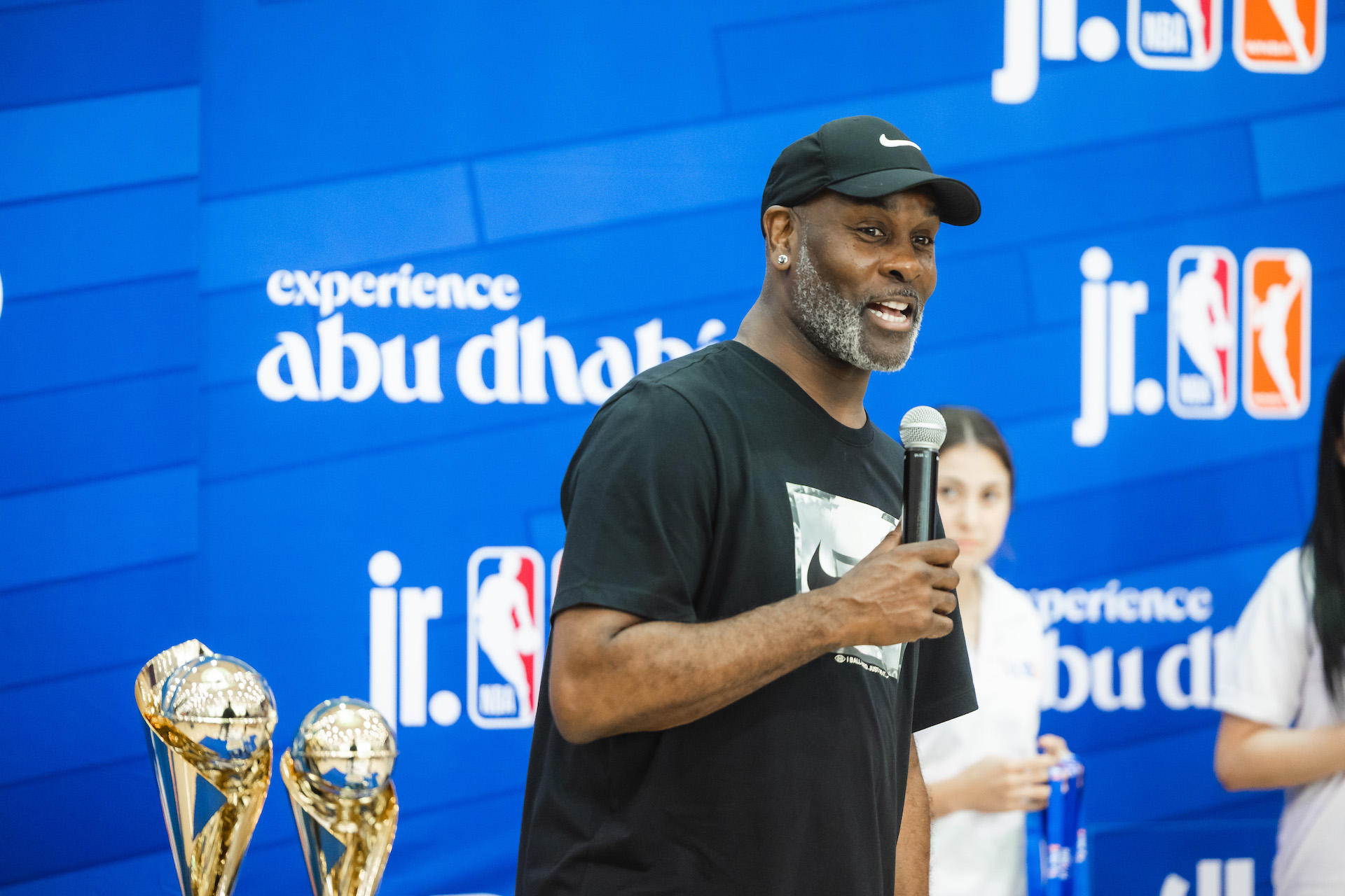 Basketball legend Gary Peyton speaking at the Jr NBA Abu Dhabi League event (NBA)