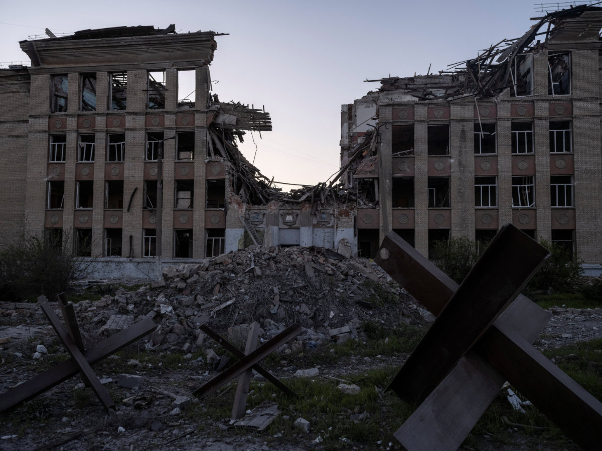 A view shows a building hit by Russian military strikes in the frontline town of Kostiantynivka in Donetsk region on April 19, 2025. (Ukrainian military handout photo via AFP)