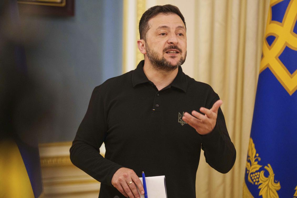 Ukrainian President Volodymyr Zelensky speaks during a press conference in Kyiv, Apr. 22, 2025. (AP)