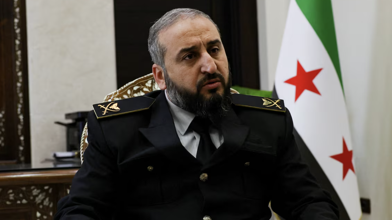 Syria's new defense minister Murhaf Abu Qasra attends an interview with Reuters in Damascus, Syria January 19, 2025. (REUTERS)