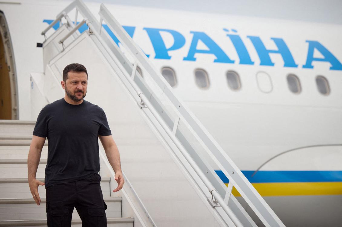 Ukraine's President Volodymyr Zelensky gets off his plane. (File/AFP)