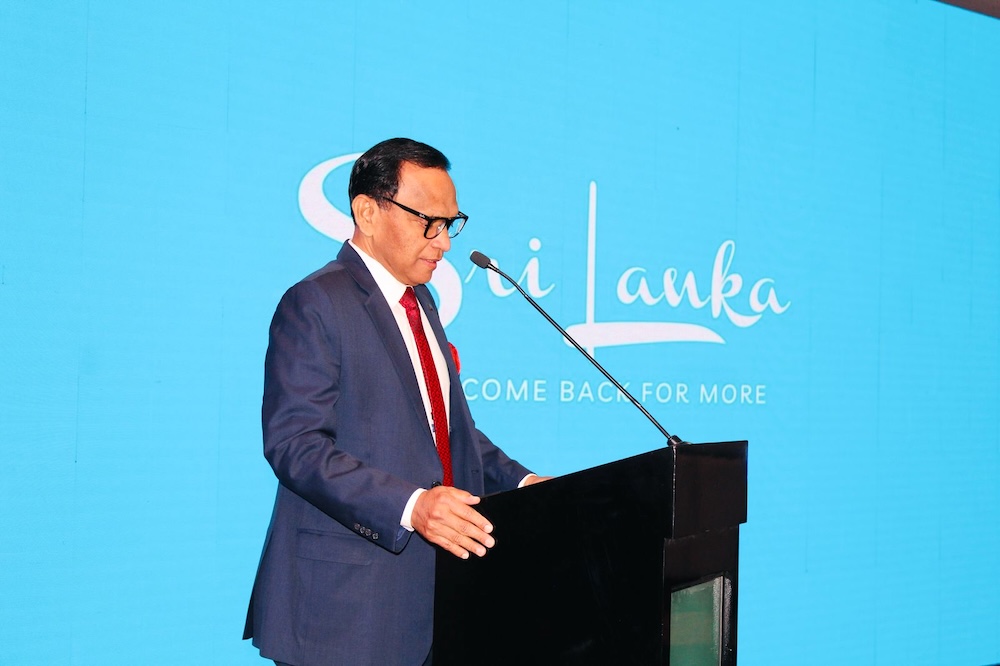 Sri Lankan Ambassador Ameer Ajwad speaking at the inauguration of the tourism roadshow in Riyadh. (Supplied)