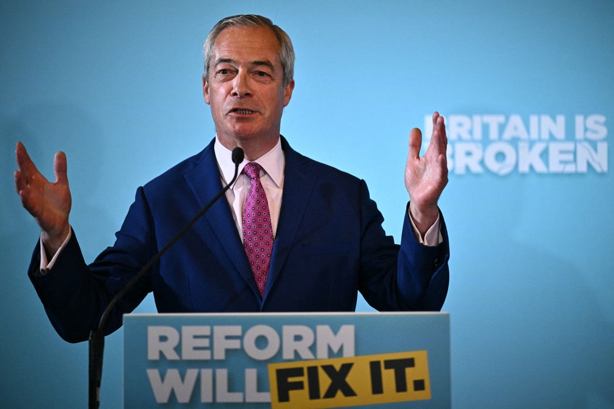 Reform UK Leader Nigel Farage speaks during a press conference in Dover, on the south east coast of England, on April 24, 2025. (AFP)