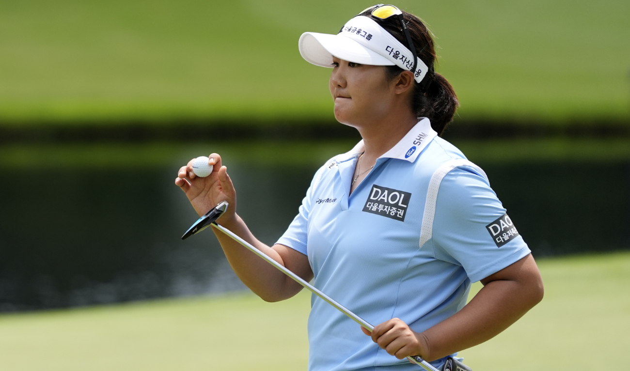 Haeran Ryu, of South Korea, reacts on the 15th hole during the first round of the Chevron Championship LPGA golf tournament Thursday in The Woodlands, Texas. (AP)