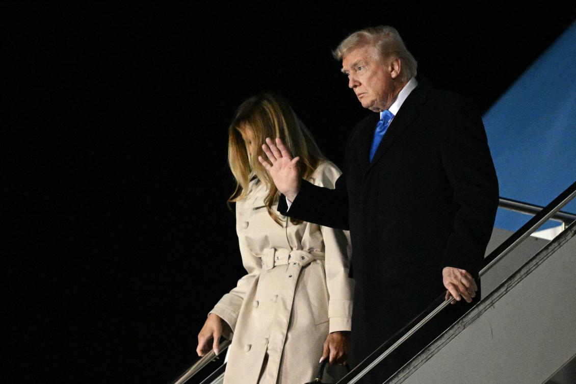 Trump and First Lady Melania Trump step off Air Force One upon arrival at Leonardo da Vinci International Airport in Rome. (File/AFP)