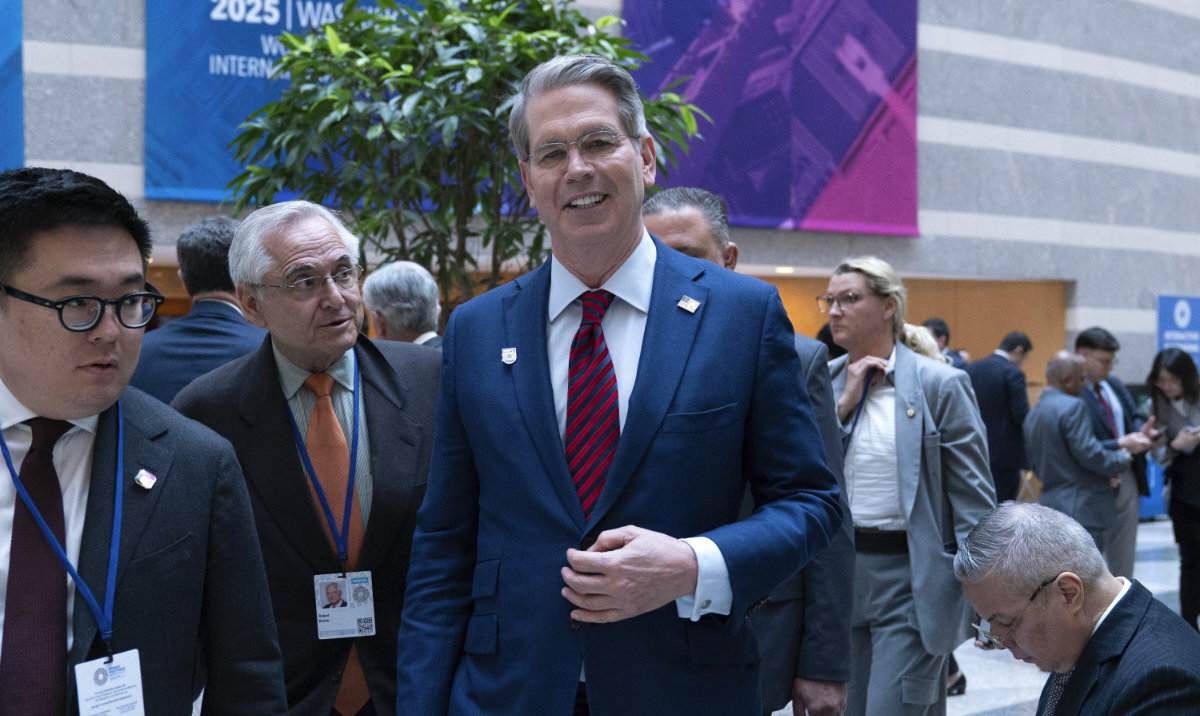 Treasury Secretary Scott Bessent departs a breakfast meeting during the World Bank/IMF Spring Meetings at the International Monetary Fund (IMF) headquarters in Washington, April 25, 2025. (AP)