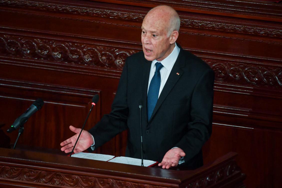 Tunisia's President Kais Saied speaks after his swearing-in ceremony before the National Assembly in Tunis on October 21, 2024. (File/AFP)