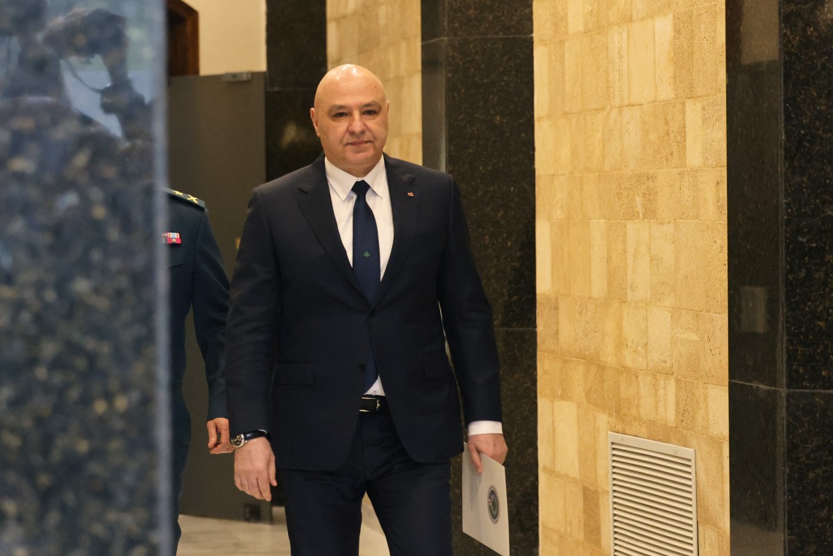 President Joseph Aoun walks into the first meeting of Lebanon's new government at the Baabda presidential palace, east of Beirut, on February 11, 2025. (File/AFP)