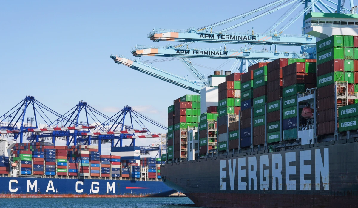 Ships are loaded with containers at the Port of Los Angeles, April 2, 2025, in Los Angeles. (AP)