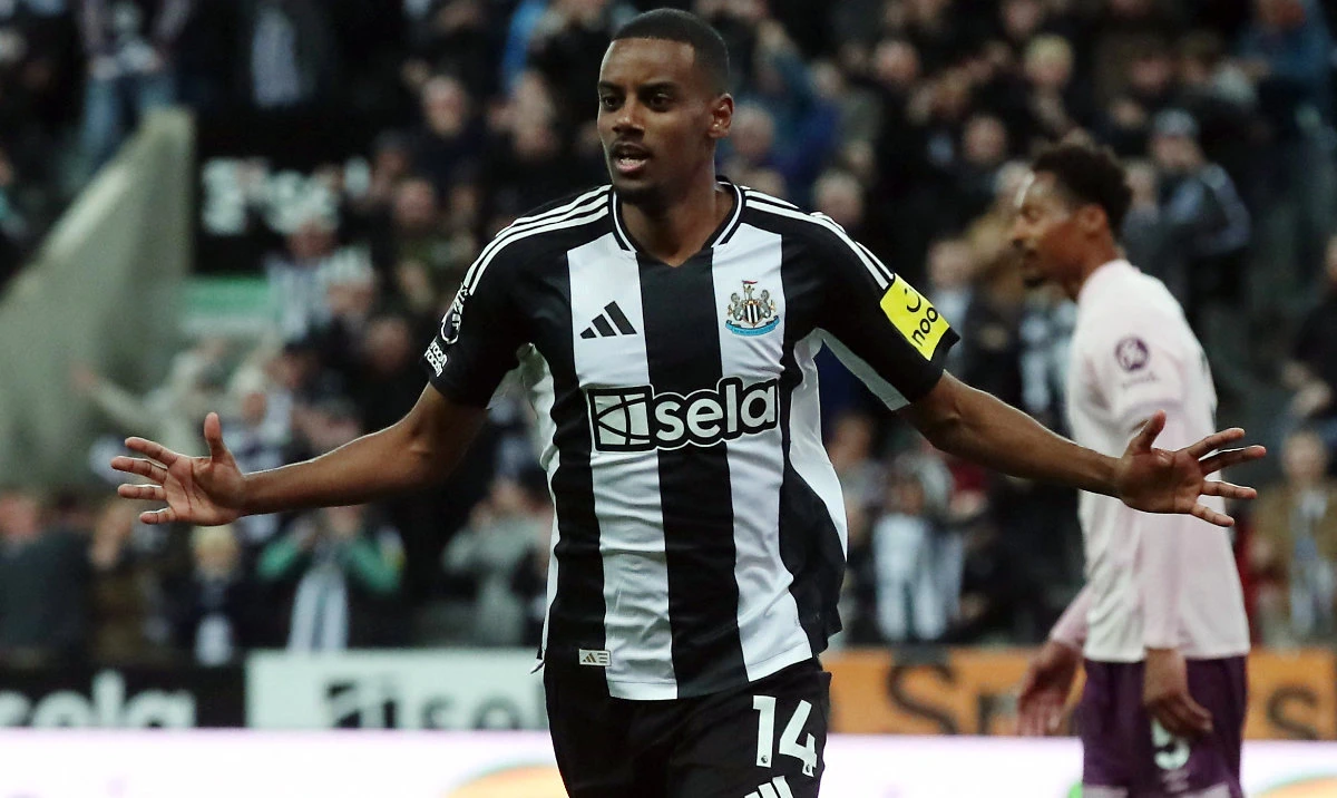 Newcastle United's Alexander Isak celebrates scoring their first goal. (Reuters)