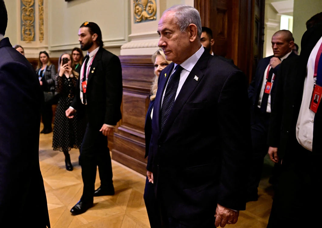 Israeli Prime Minister Benjamin Netanyahu arrives at Ludovika University of Public Service in Budapest, Hungary, April 4, 2025. (Reuters)