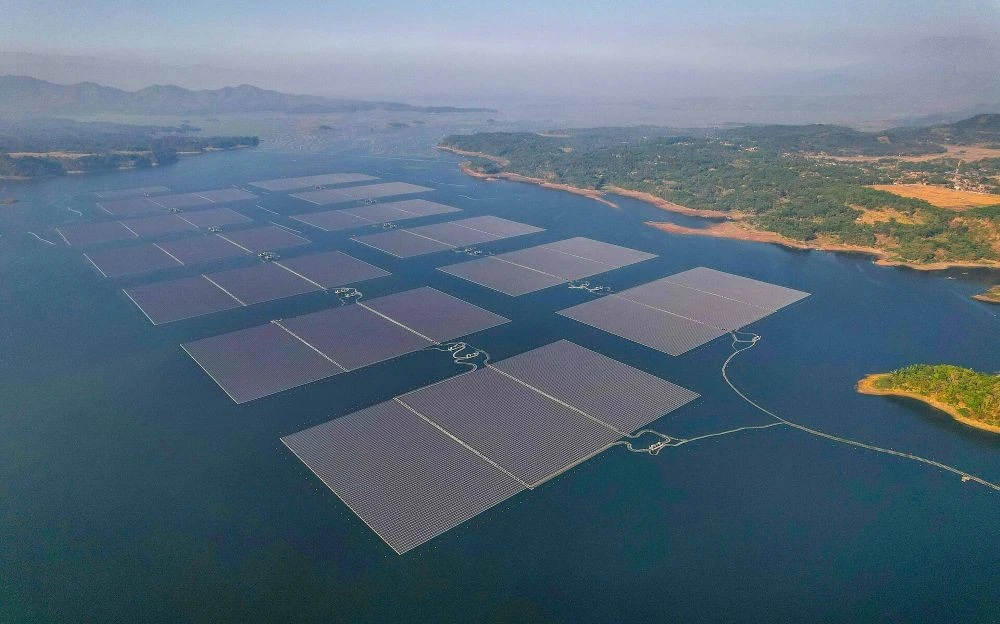 An aerial photo of the Cirata Floating Photovoltaic Plant in Purwakarta, West Java on Sept. 26, 2023. (Antara Photo)