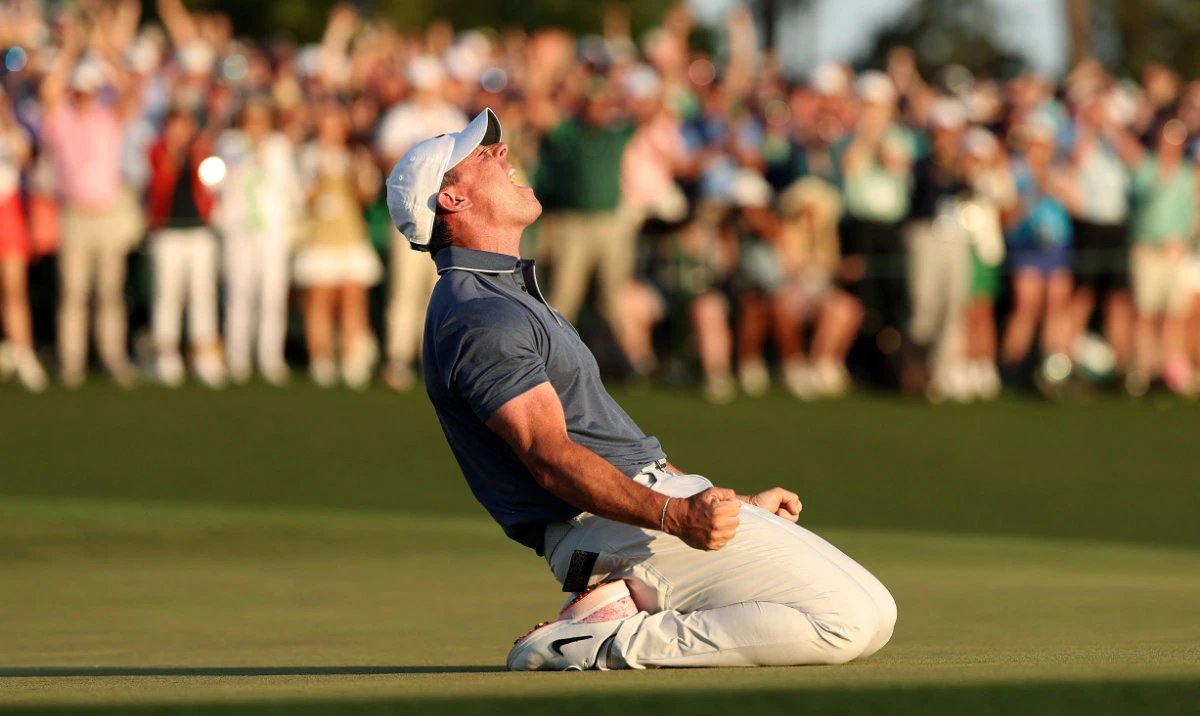 Rory McIlroy of Northern Ireland celebrates winning the 2025 Masters Tournament after the first playoff hole at Augusta National Golf Club on April 13, 2025 in Augusta, Georgia. (AFP)