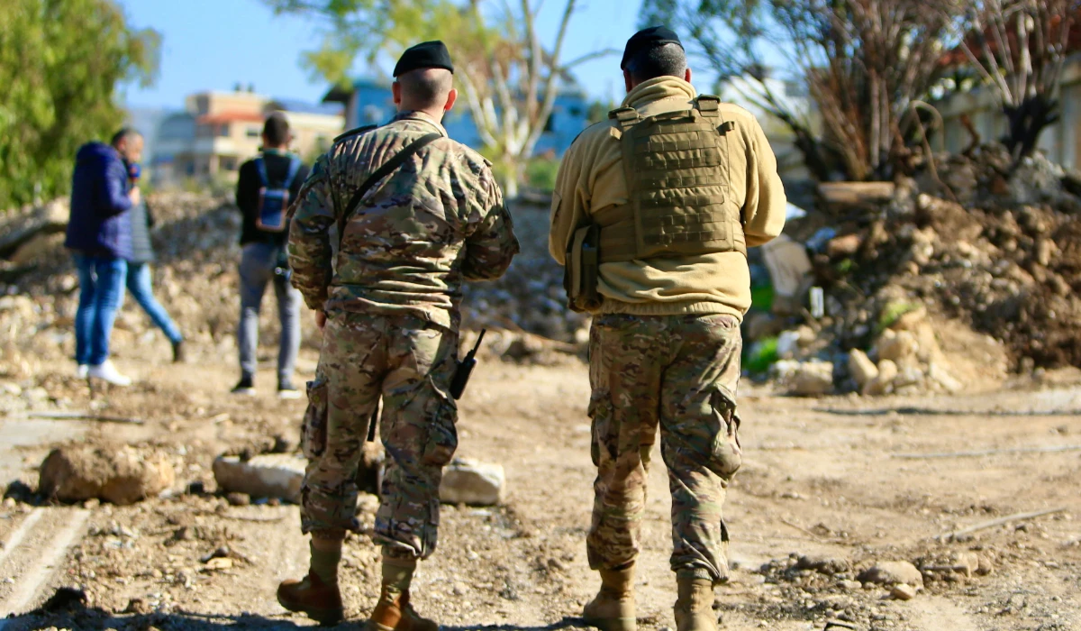 Lebanese army soldiers patrol in the southern Lebanese coastal town of Naqura, on the border with Israel on January 7, 2025, after Israel's withdrawal from the area as part of the ceasefire agreement between the two countries. (AFP)