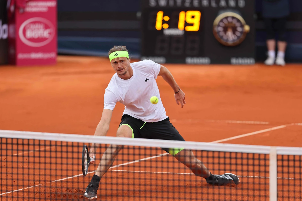 Germany’s Alexander Zverev returns the ball to France’s Alexandre Muller (not in picture) during their men’s singles match of the ATP Munich Open tennis tournament on Monday. (AFP)