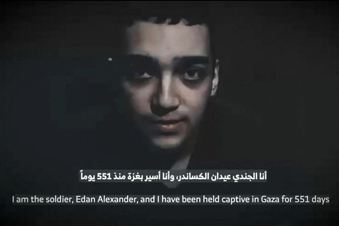 This picture shows an image grab from a video released by Hamas’s armed wing Ezzedine Al-Qassam Brigades on April 12, 2025, of Israeli hostage Edan Alexander, held in the Gaza Strip. (AFP)