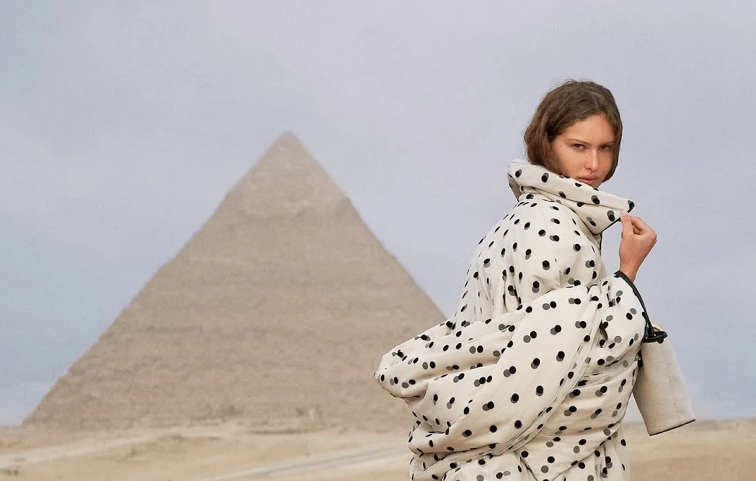 The campaign features striking visuals in front of the Great Pyramid of Giza. (Instagram)