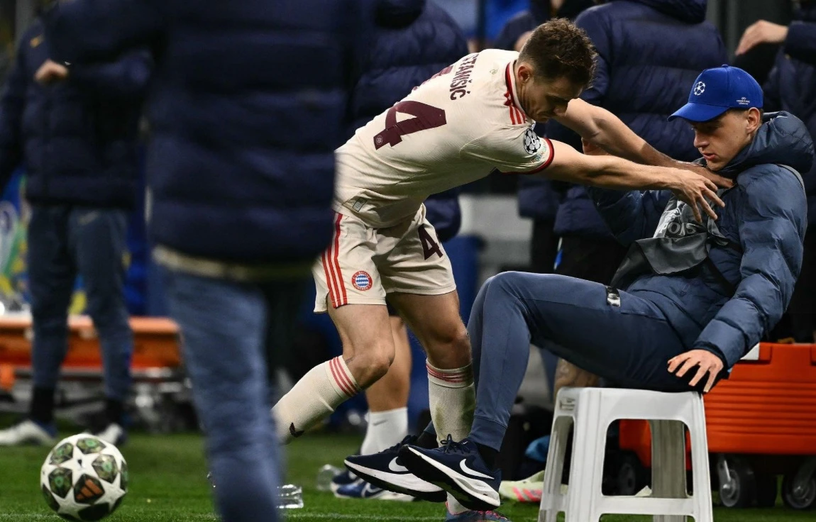 Bayern Munich defender Josip Stanisic has apologized for pushing a ball kid during the Champions League quarterfinal loss at Inter Milan. (X/@jerimovich)
