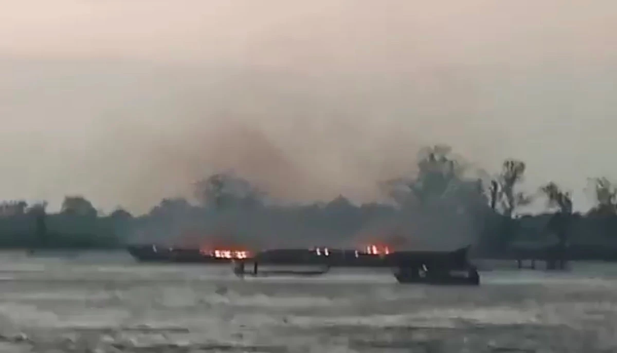 Screen grab from X video shows a boat burning on the Congo River near Mbandaka, capital of Equateur Province. (X: @bompongo2)