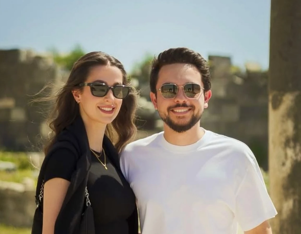 Princess Rajwa Al-Hussein and Crown Prince Hussein bin Abdullah visited the archaeological site of Umm Qais. (Instagram)