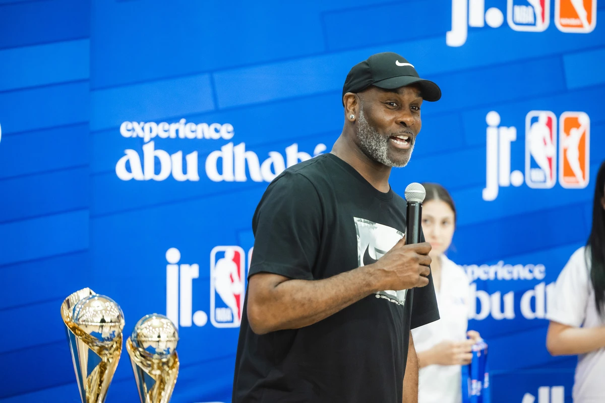 Basketball legend Gary Peyton speaking at the Jr NBA Abu Dhabi League event (NBA)
