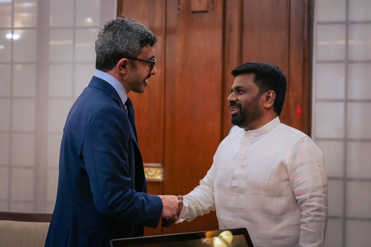 Sheikh Abdullah bin Zayed Al-Nahyan, the UAE minister of foreign affairs, and Sri Lanka’s President Anura Kumara Dissanayake in Colombo. (WAM)