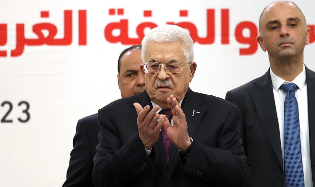 Palestinian Authority President Mahmoud Abbas attends the 32nd Palestinian Liberation Organization (PLO) Central Council session in Ramallah on April 23, 2025. (AFP)
