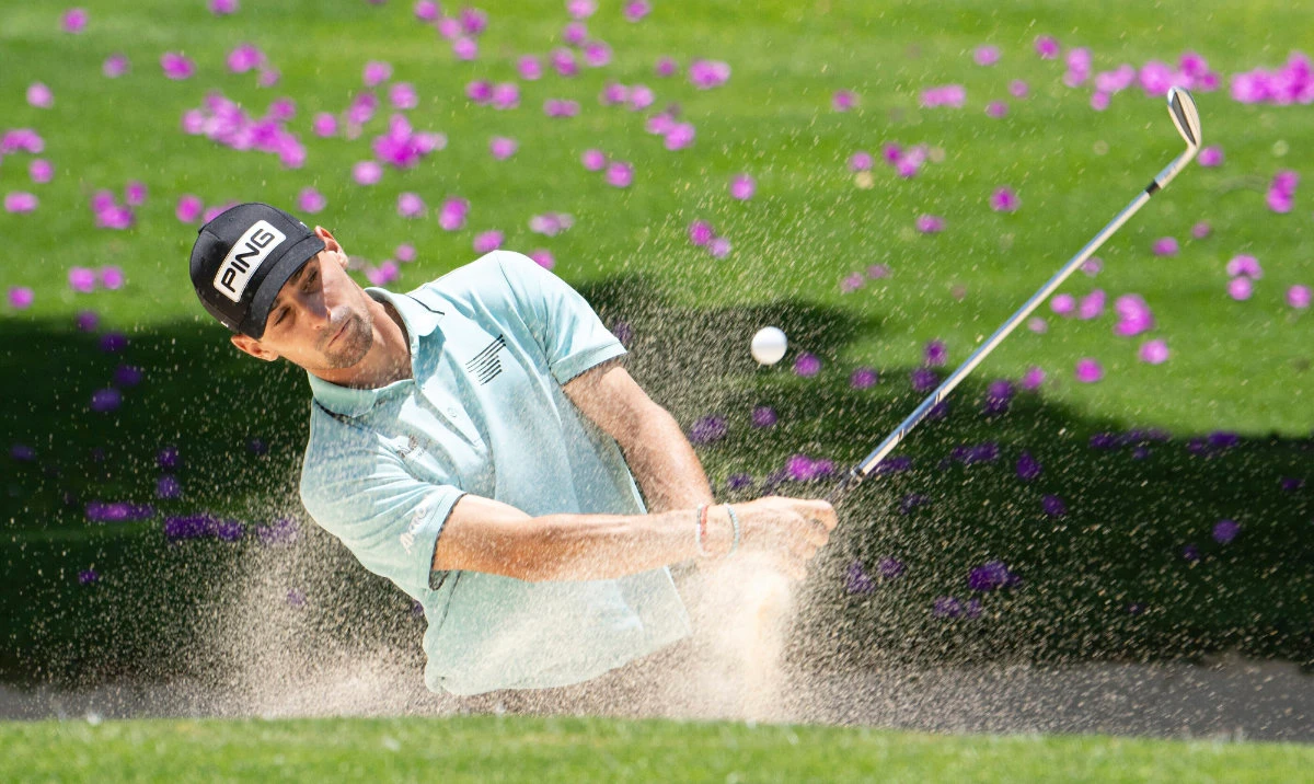 Captain JoaquÃn Niemann, of Torque GC, hits from a bunker on the second hole during the final round of LIV Golf Mexico City at Club de Golf Chapultepec, Sunday, April 27, 2025, in Naucalpan, Mexico. (AP)