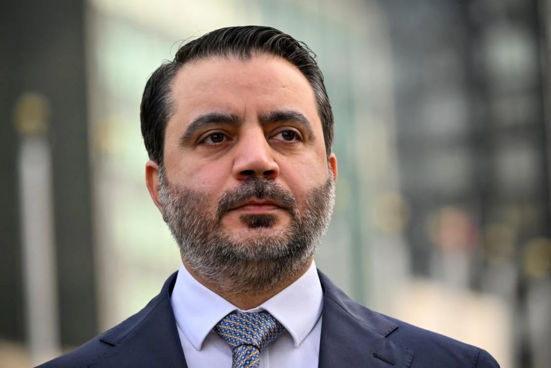 Syrian Foreign Minister Asaad Al-Shaibani arrives to raise the new Syrian flag during a raising ceremony at the UN Headquarters in New York. (File/AFP)