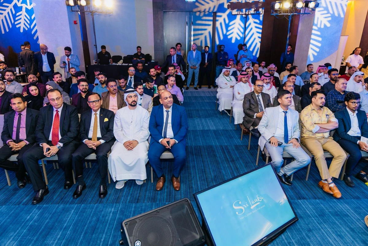 Attendees listen to a presentation at a tourism roadshow hosted by the Sri Lanka Tourism Promotion Bureau and the Sri Lankan Embassy in Riyadh on April 24, 2025. (Sri Lankan Embassy in Riyadh)