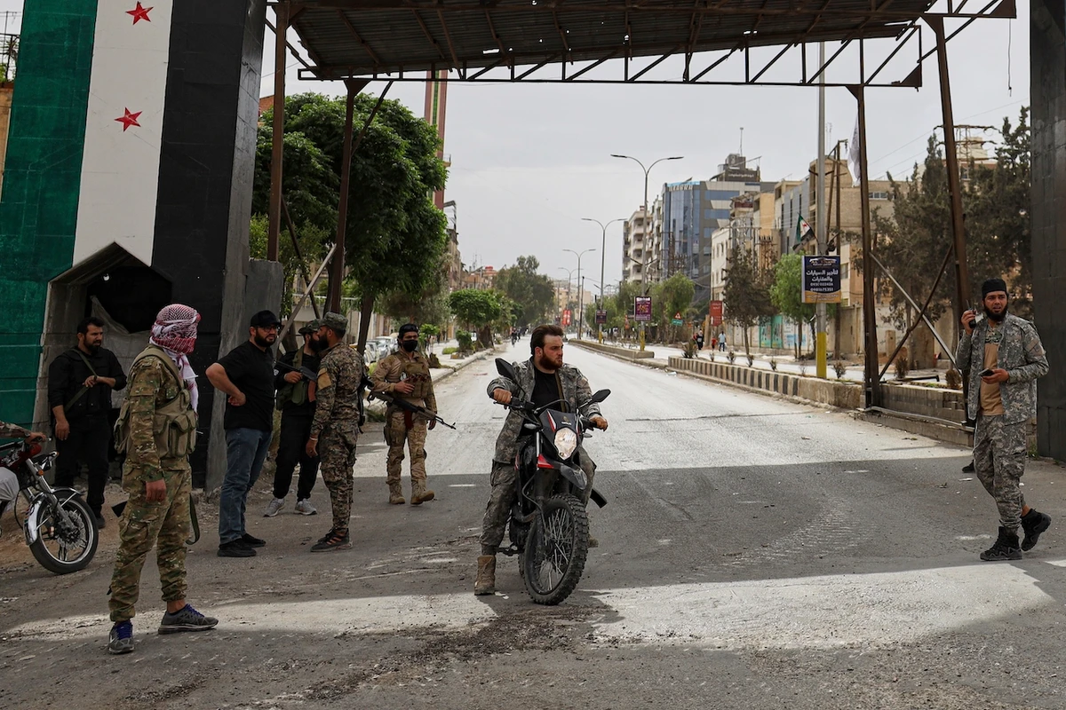 Members of Syria’s security forces deploy during an operation on the outskirts of the town of Sahnaya, south of Damascus, Wednesday, April 30, 2025. (AP)