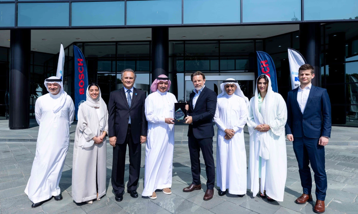 From left, Faisal Charara, Dana Juffali, Husni Rifai, Khaled Juffali, Per Johansson, Ali Dulaim, Haneen Al-Saleh and Mate Muskat at the ceremony.