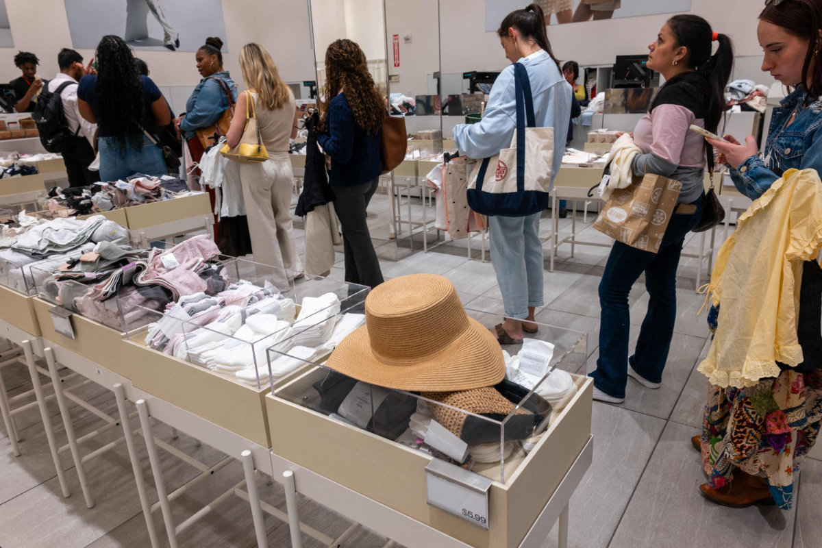 People shop at a store in Manhattan on April 30, 2025 in New York City. Following President Trump's new tariffs on many foreign goods, the country's gross domestic product (GDP) shrank at an 0.3% annual rate in the first three months of the year. (Getty Images/AFP)
