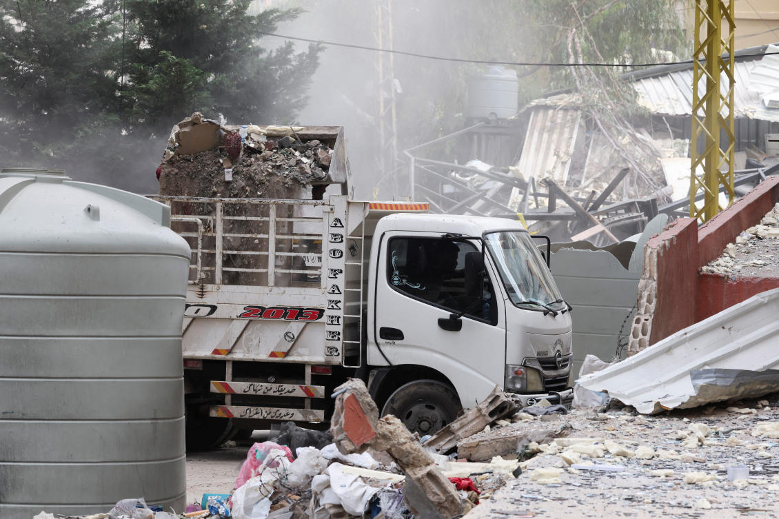 Debris is removed at the damaged site in the aftermath of Israeli strikes in Beirut southern suburbs, Lebanon, April 28, 2025. (REUTERS)