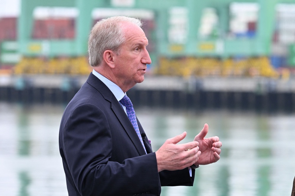 Gene Seroka, Executive Director of the Port of Los Angeles, discusses the impact of US President Donald Trump's tariffs on shipping. (AFP)