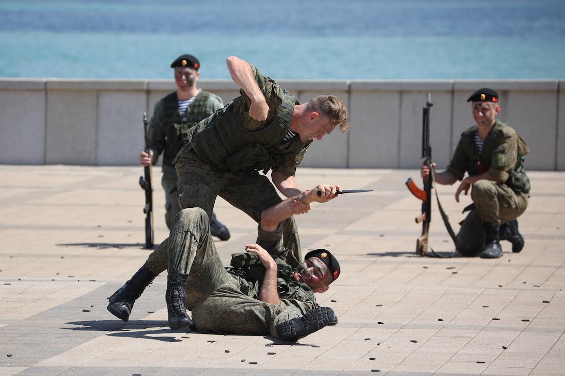 Marines show off their skills during the Navy Day celebrations in the port city of Novorossiysk. (File/AFP)