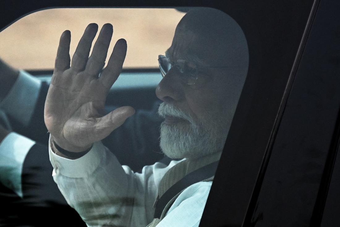 India's Prime Minister Narendra Modi gestures after the ceremonial reception of Angola's President Joao Lourenco. (File/AFP)