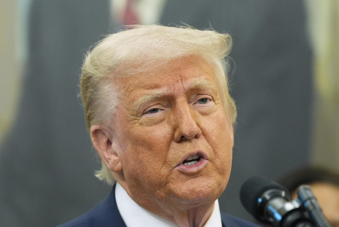 President Donald Trump speaks during an event in the Oval Office of the White House, Monday, May 5, 2025, in Washington. (AP)